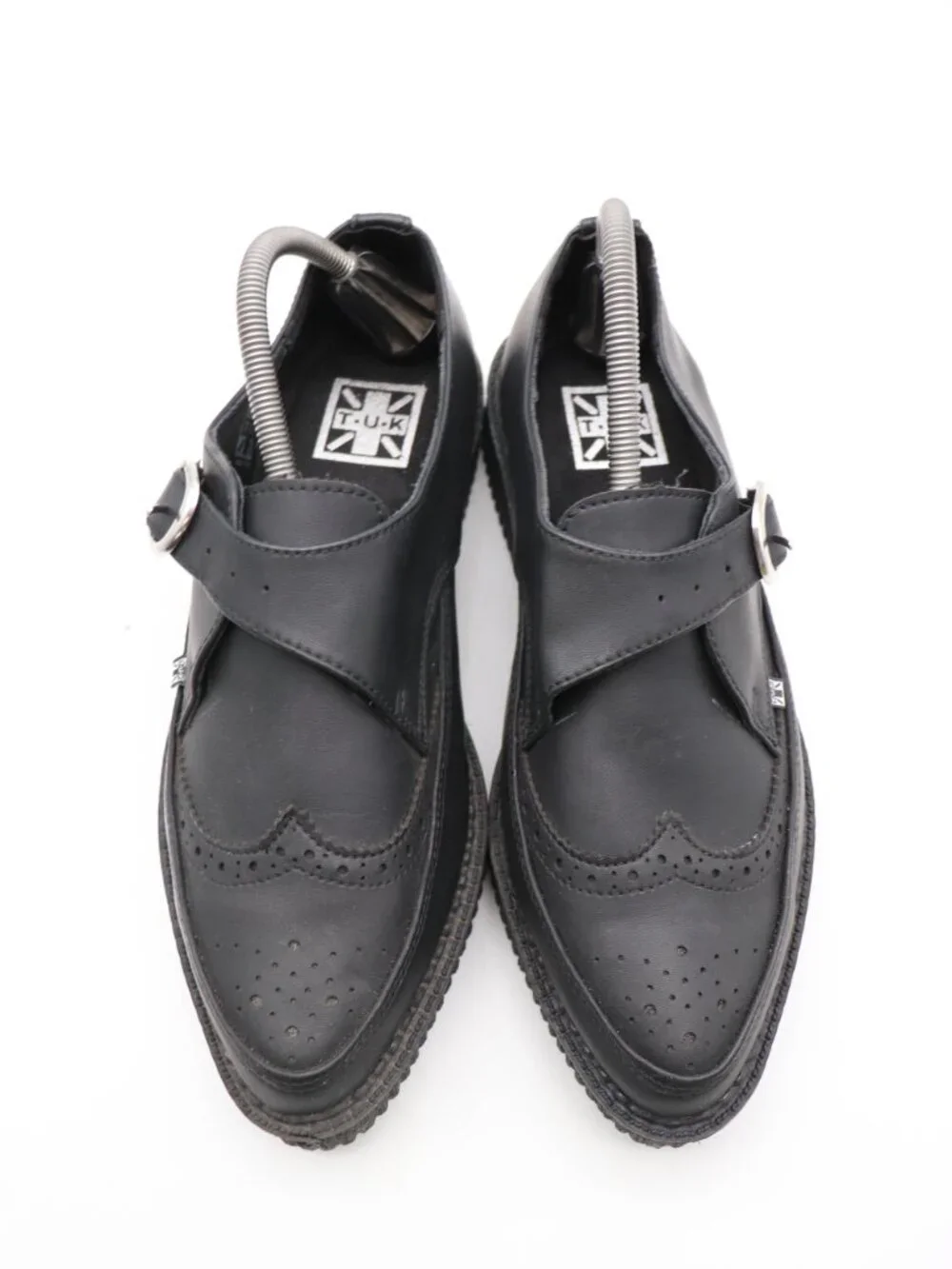 T.U.K. Black Tukskin Wingtip Point Creeper Women's 11 Men's 9 Buckle Shoes